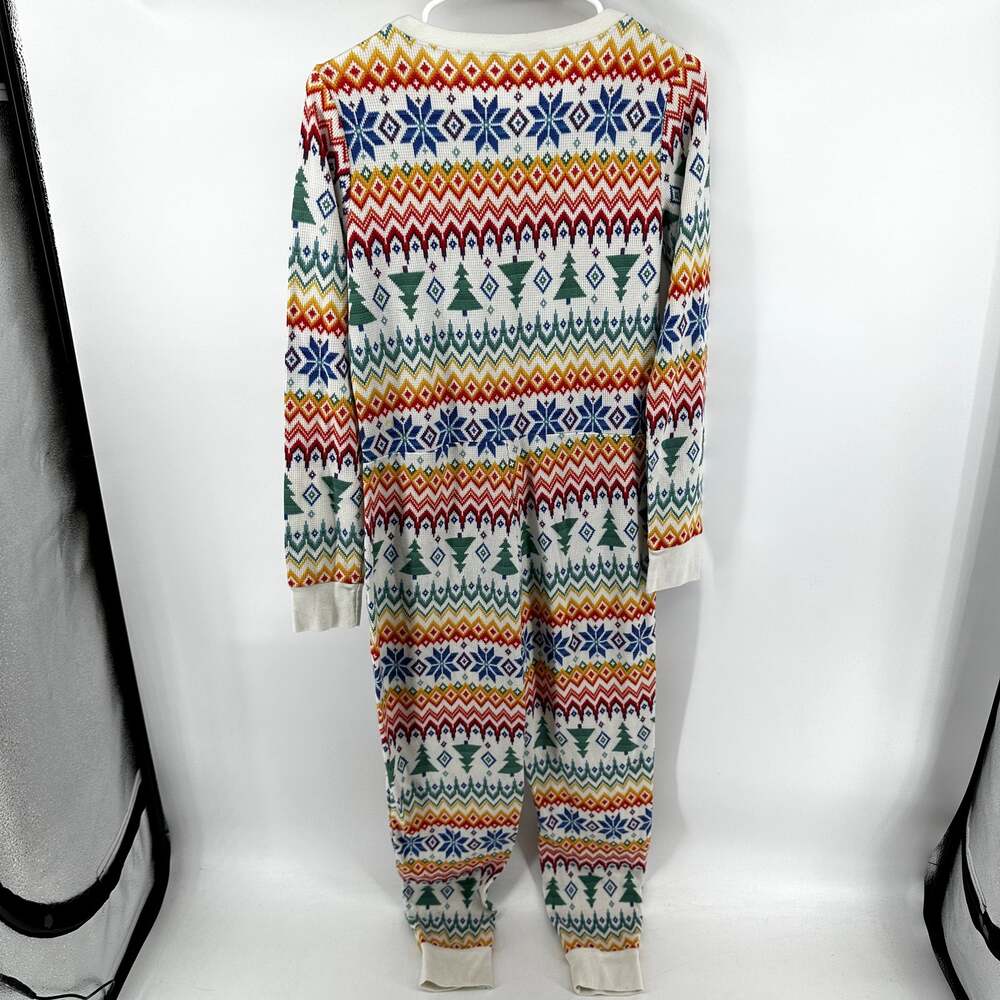 Old Navy Thermal Knit One-Piece Pajamas Waffle Festival Fair Isle Rainbow M - Picture 6 of 6